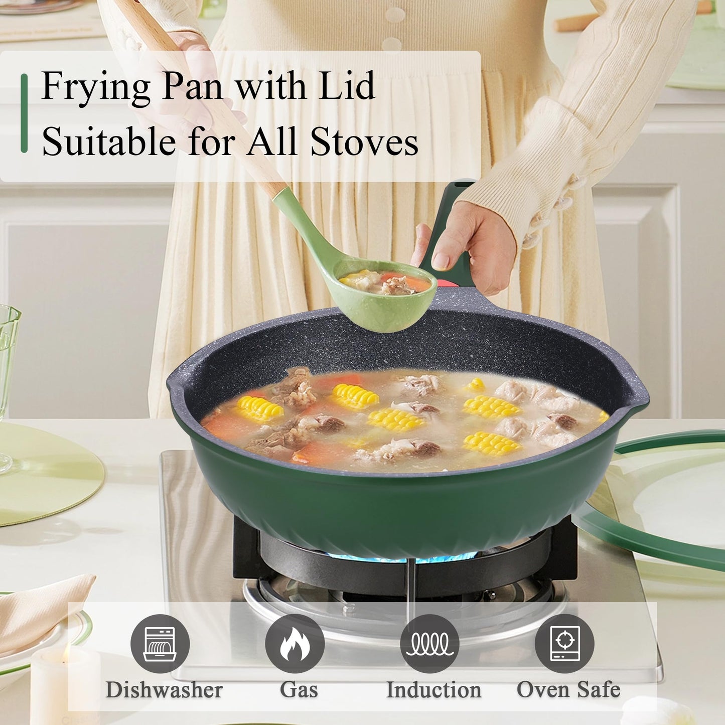 Vinchef Skillets Nonstick with Lids