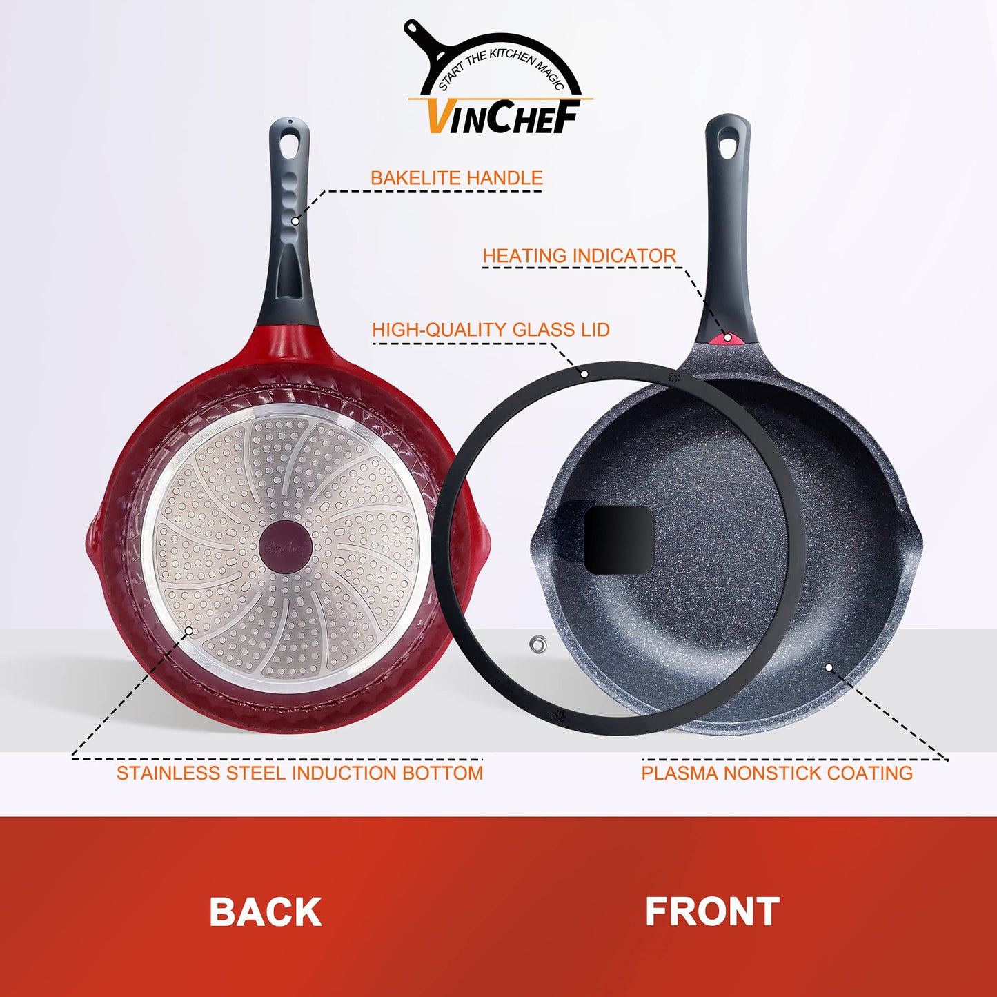 Vinchef Nonstick Skillet with Lid
