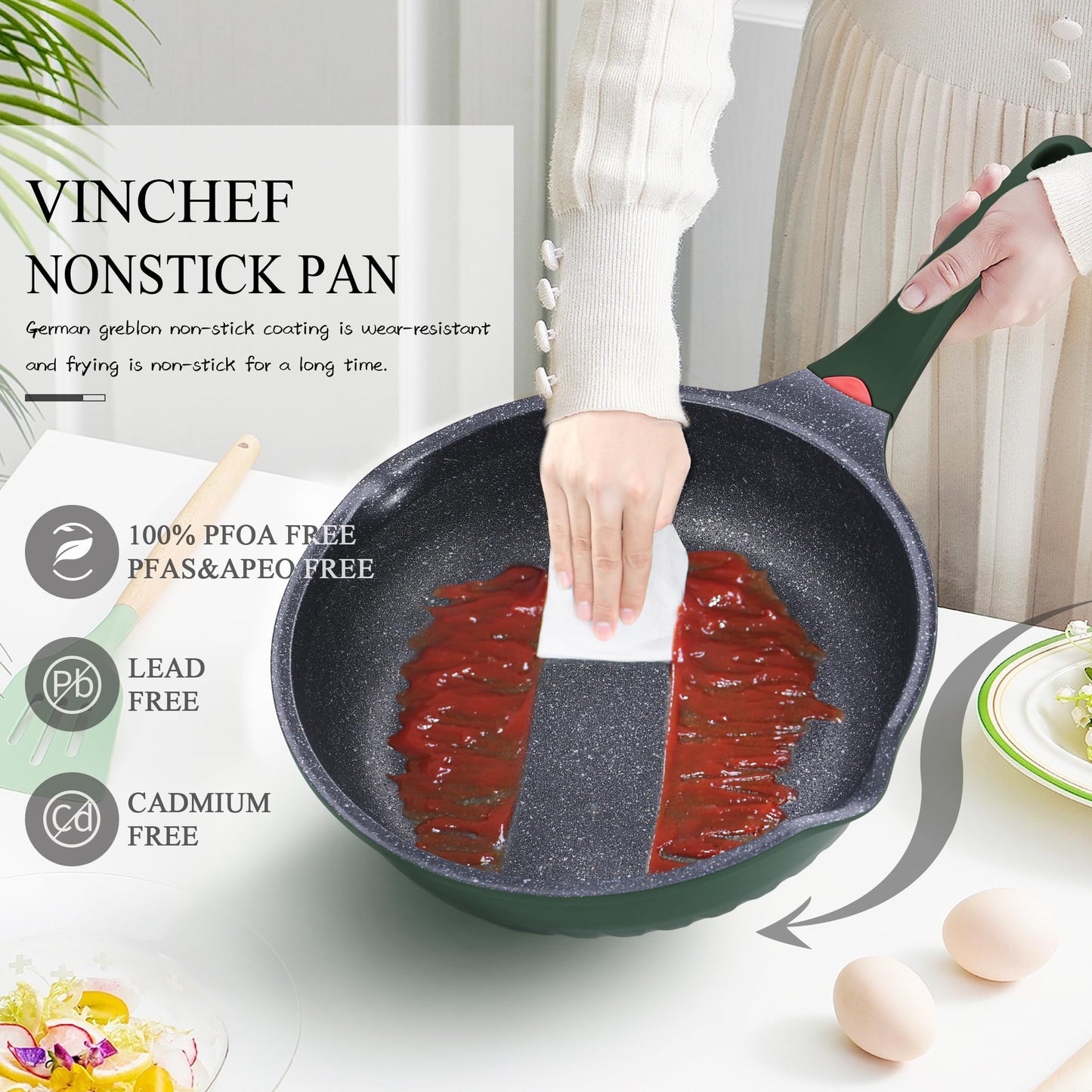 Vinchef Skillets Nonstick with Lids