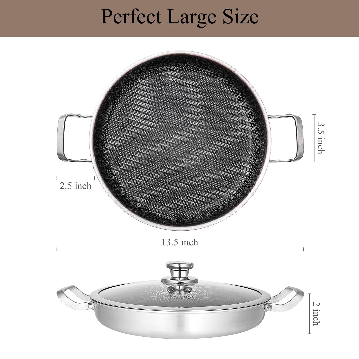 Vinchef 13 Inch Stainless Steel Paella Pan